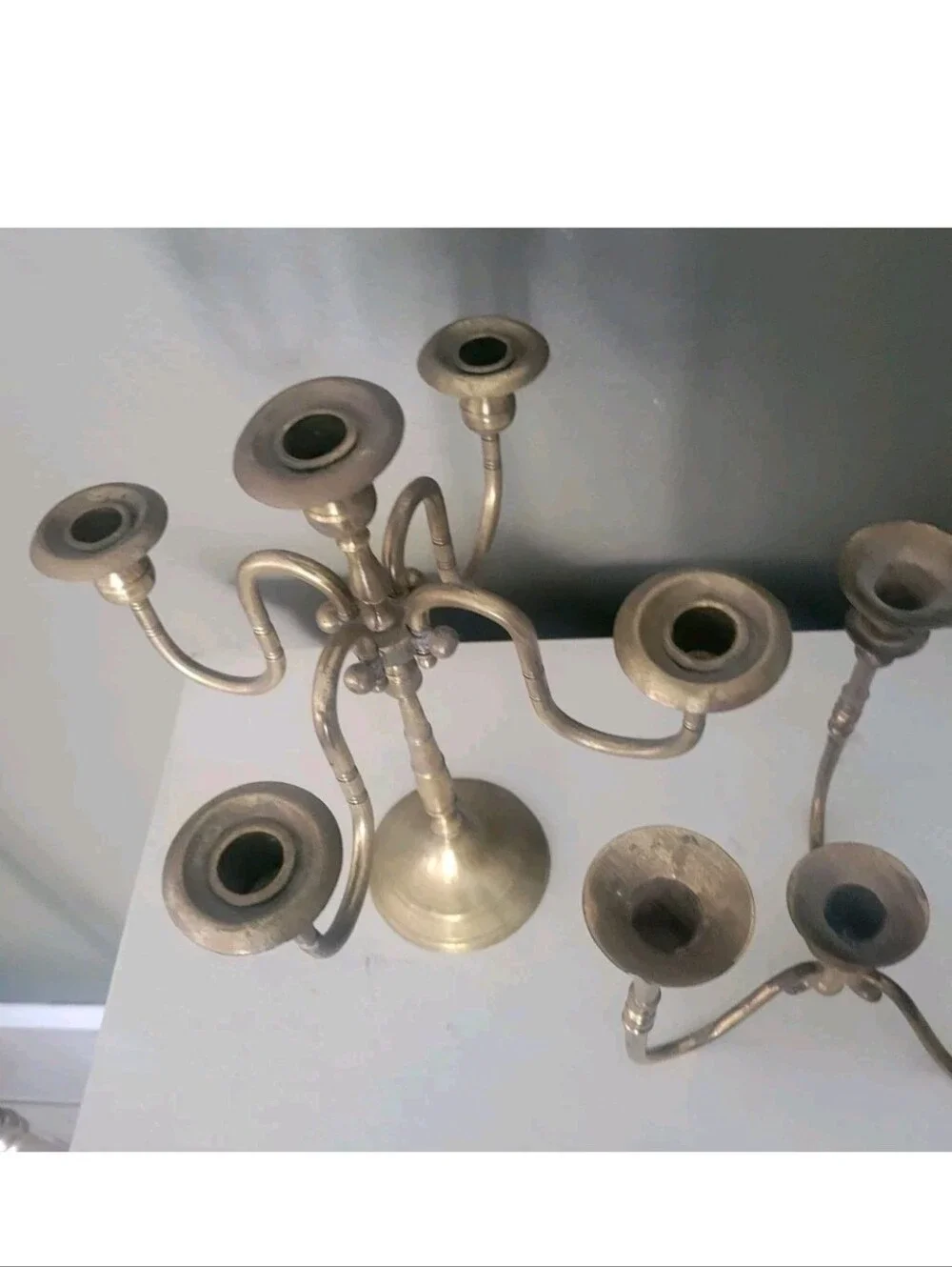 Vintage Brass Candleabra Teleflora MCM Hollywood Regency Multi Arm 60s Set 2
